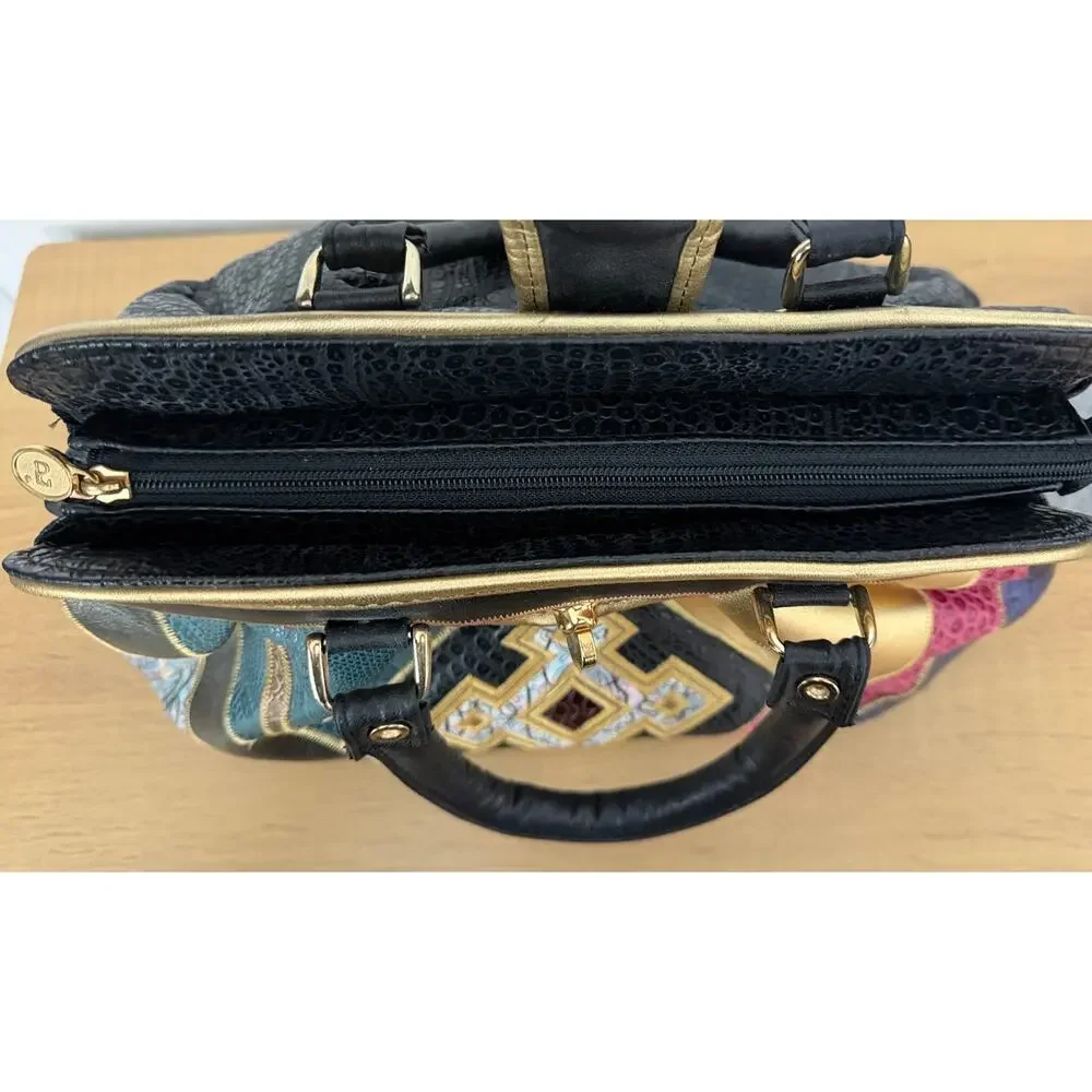 Vintage 80's NAS Bag Multicolor Faux Leather Patchwork Handbag Purse